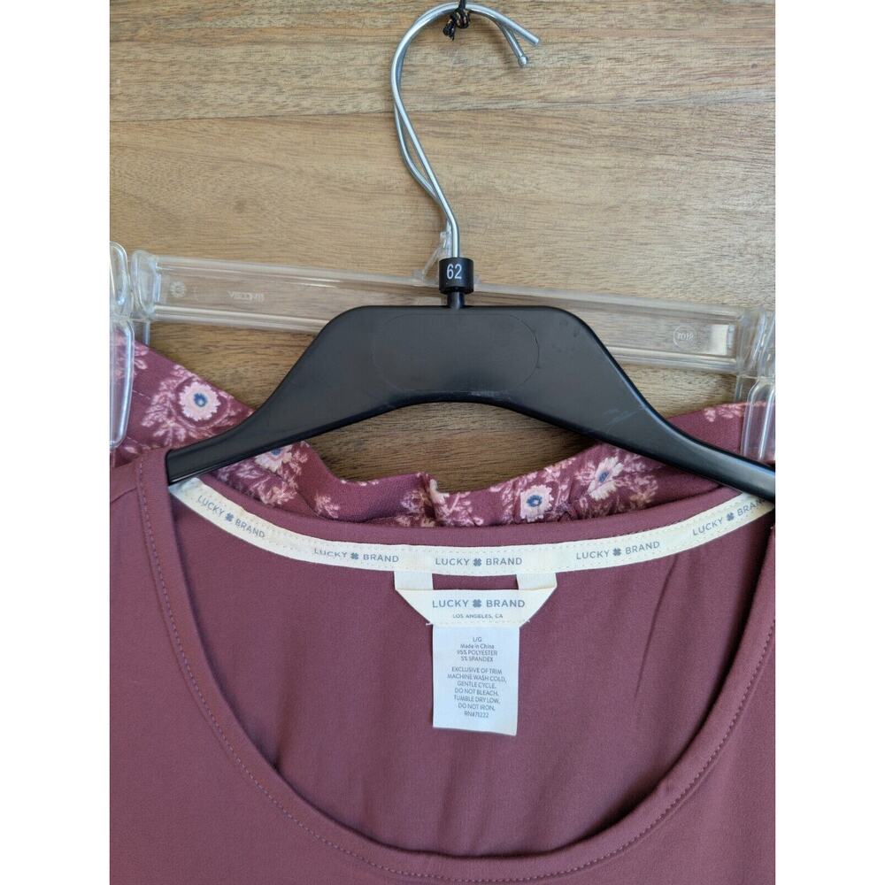 Lucky Brand Pajama Set Women's Large Dark Pink Floral Sleepwear Jogger Stretch - Picture 3 of 3